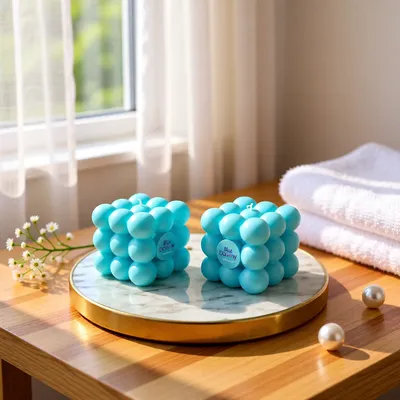 Blue Downy Molded Candle