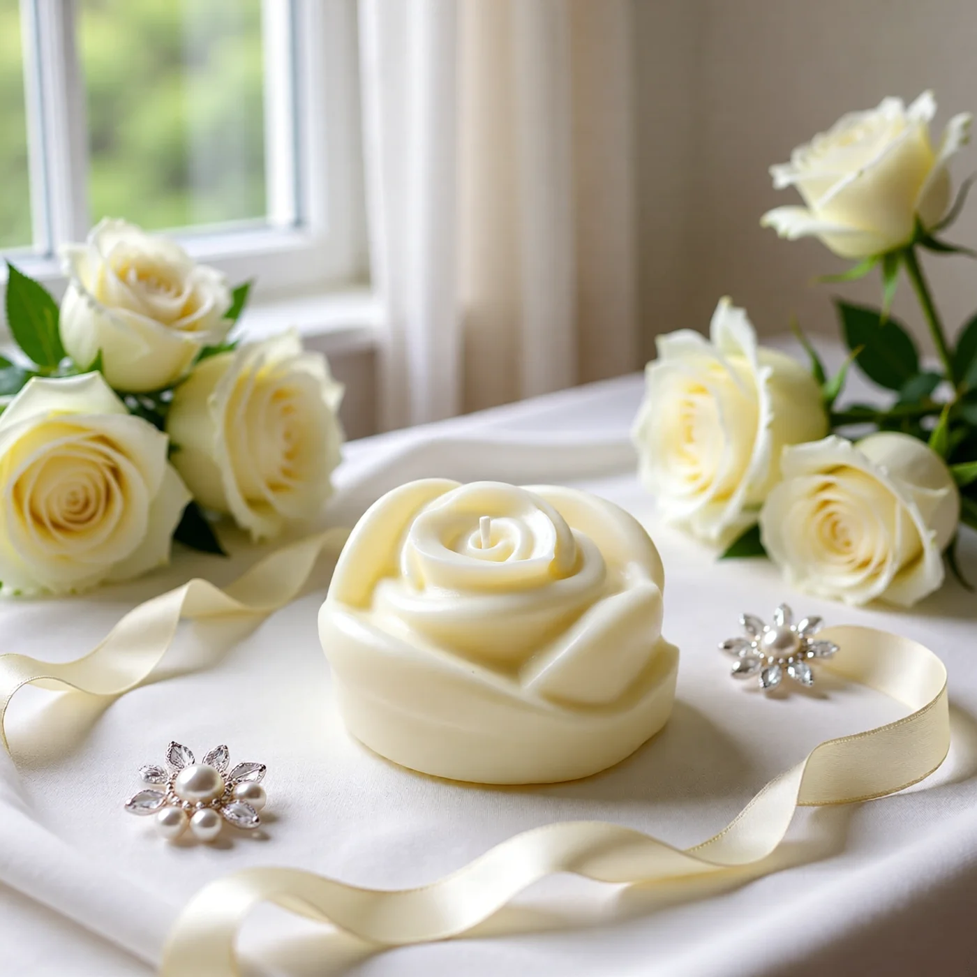 White Rose Molded Candle
